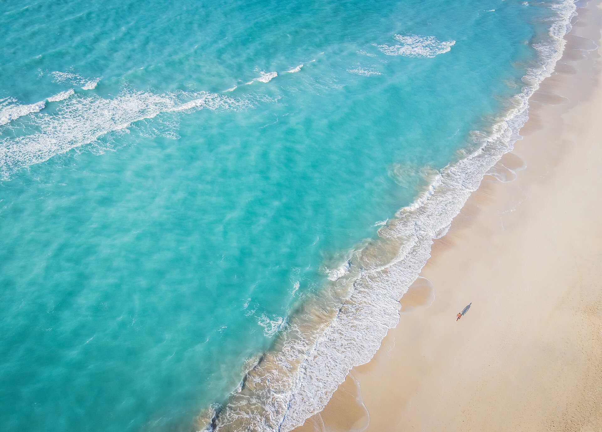 Aerial view of Saadiyat Beach with turquoise sea and white sand